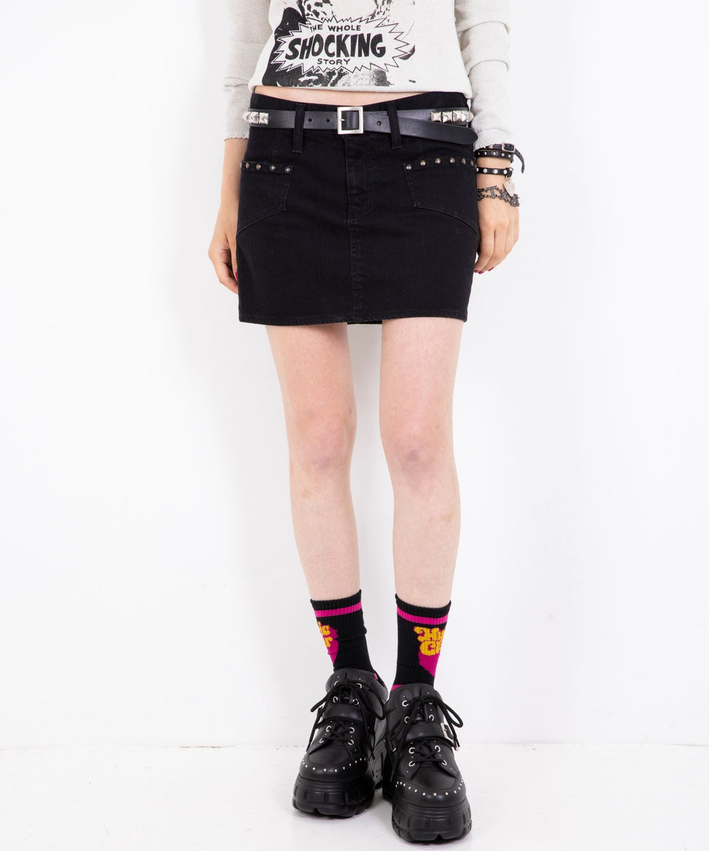 Back Lace-Up Micro Mini Denim Skirt