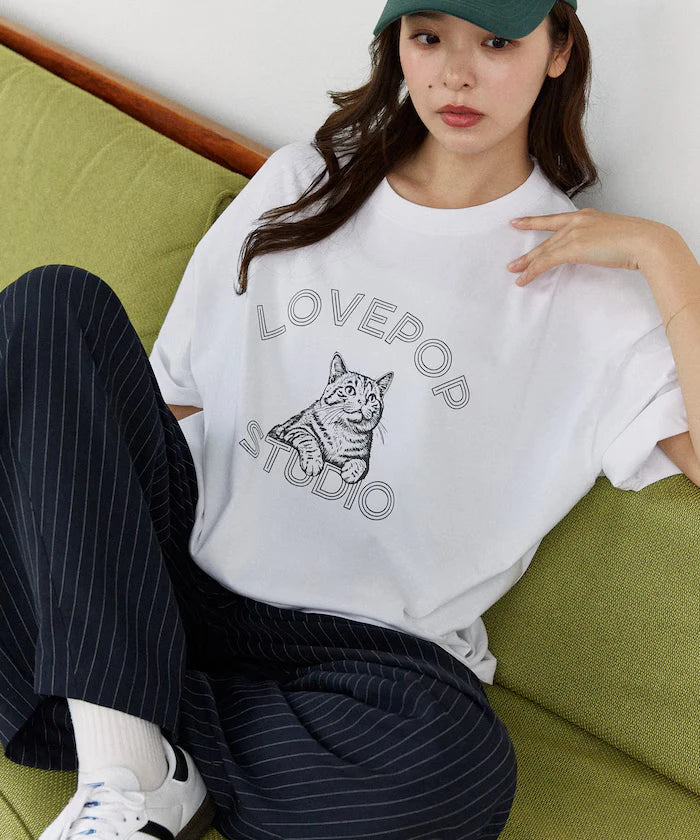 Functional Material Cat Print T-shirt Limited Edition