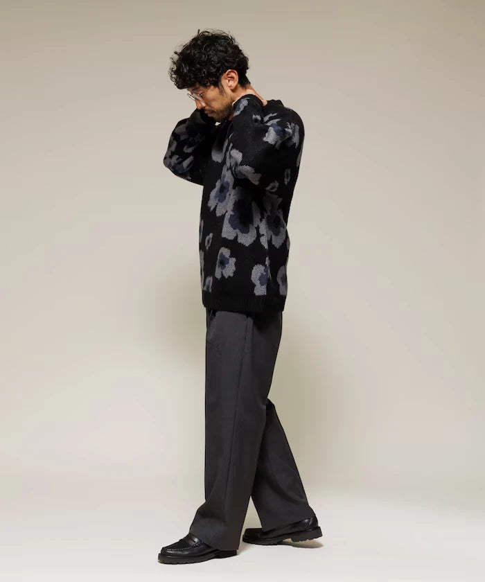 All-over Pattern Double Jacquard Knit Crew Neck Pullover / Relaxed Fit