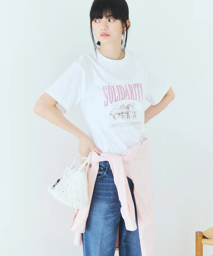 Comfortable Logo Horse Print Crew Neck T-Shirt
