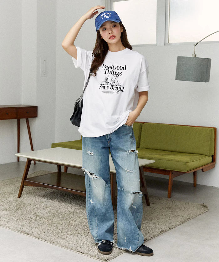 <Functional Material> Shime Bright Dog Print T-shirt Limited Edition
