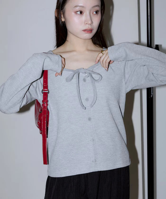 Mini Waffle Ribbon Cardigan