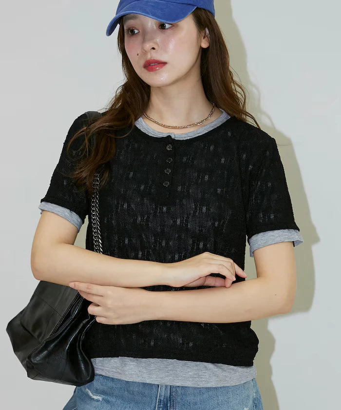 <Set Item> Cut x Jacquard Henry Neck T-Shirt Limited Edition