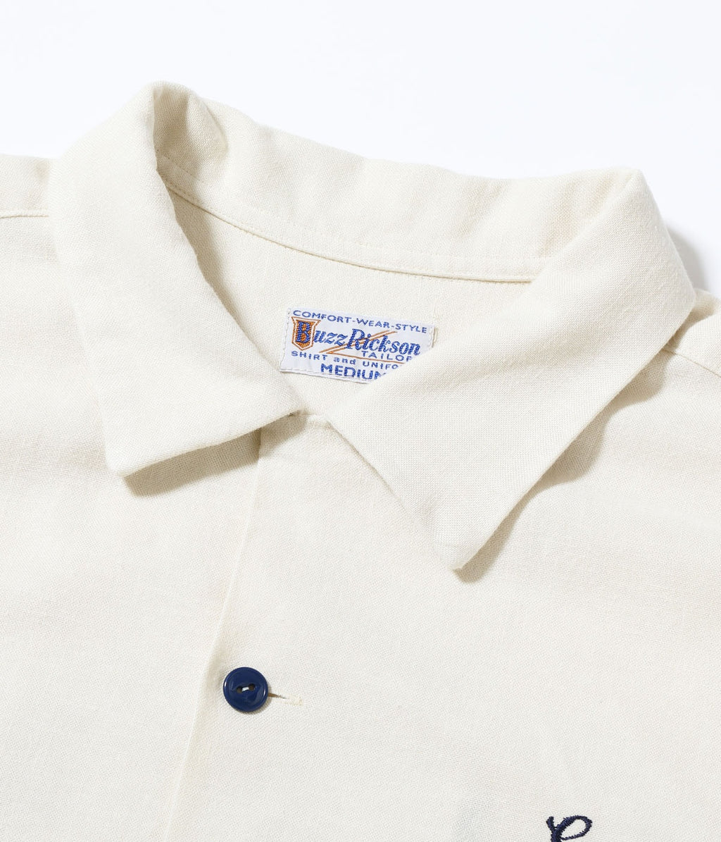 U.S. NAVY RAYON LINEN OPEN SHIRT with CHAIN EMBROIDERED