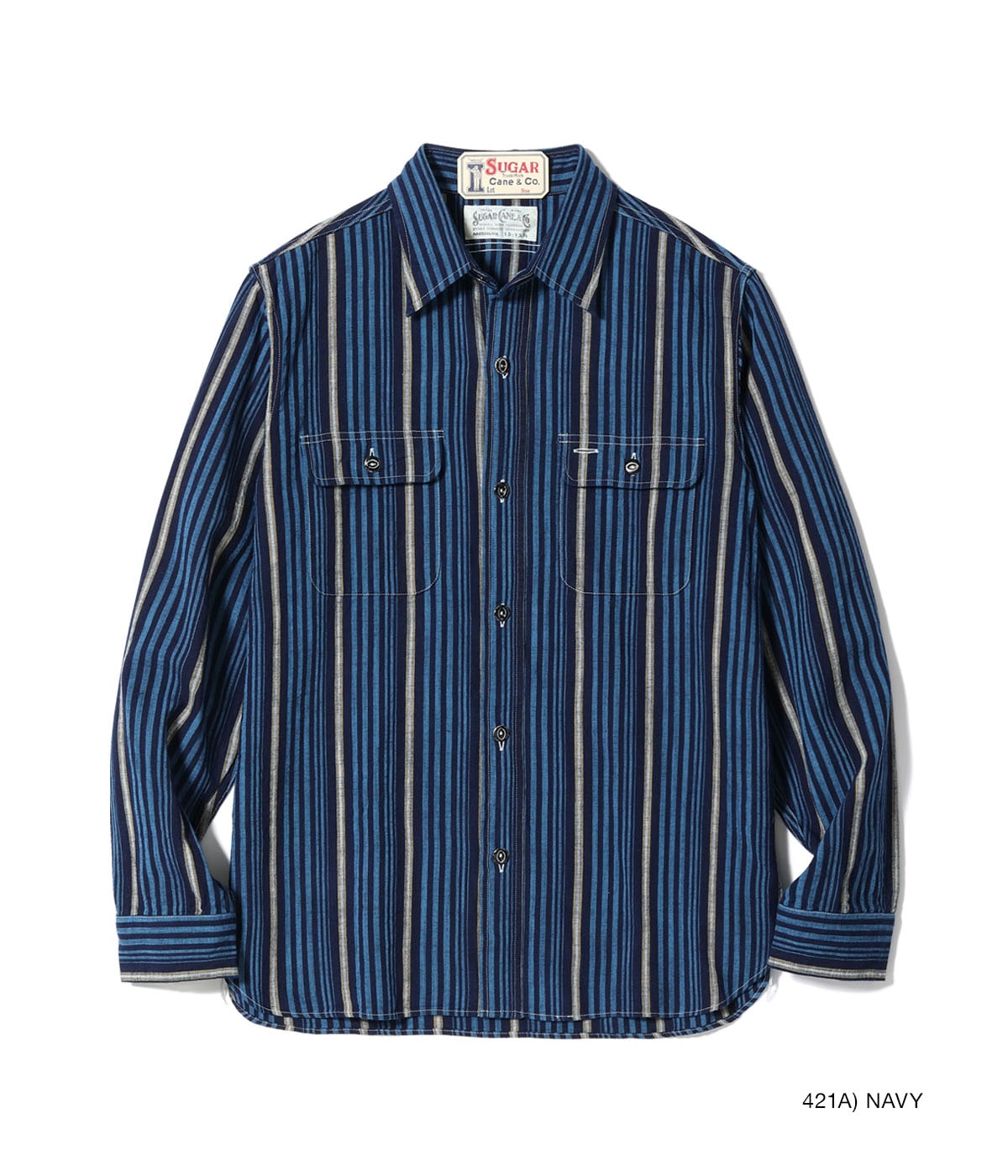 FICTION ROMANCE 5.5oz. INDIGO STRIPE WORK SHIRT
