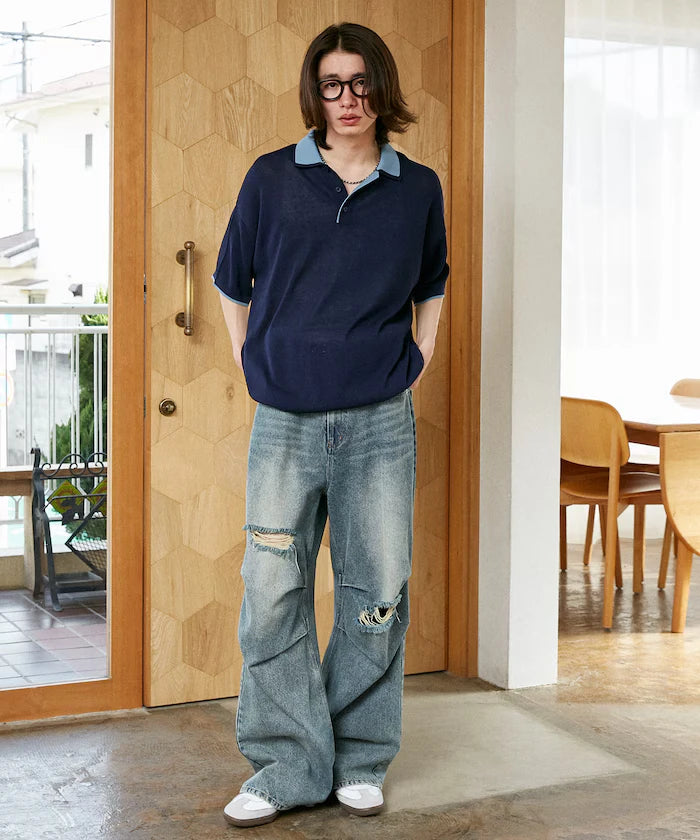 LOVE POP STUDIO Collar Layered Knit Polo Shirt Limited Edition