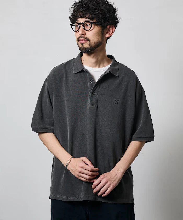 Big Silhouette Vintage Process One Point Embroidery Short Sleeve Polo Shirt