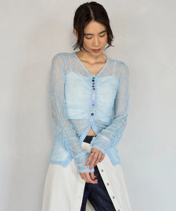 Many Button Lace Shirring Cardigan