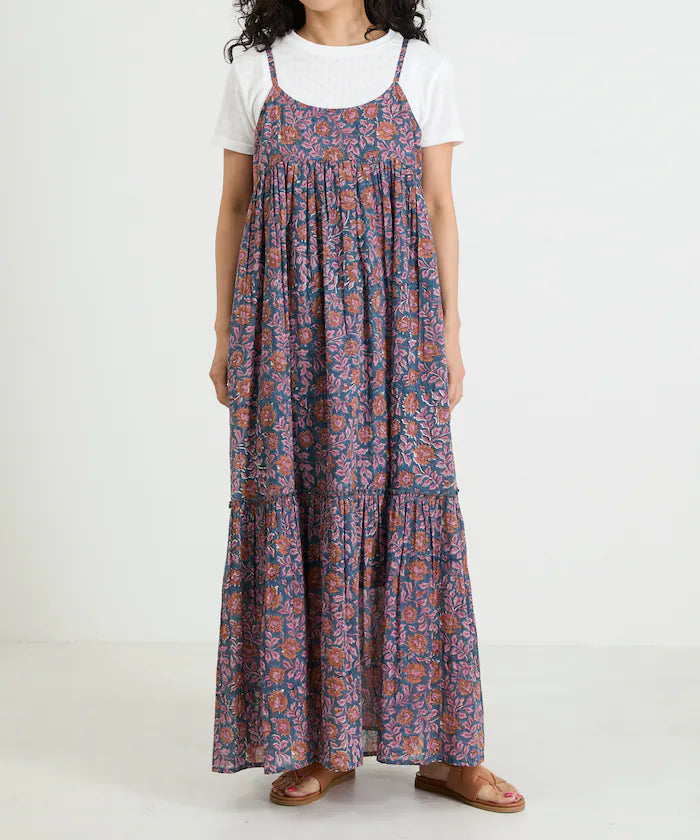 India Woodblock Flower Print Cami Dress