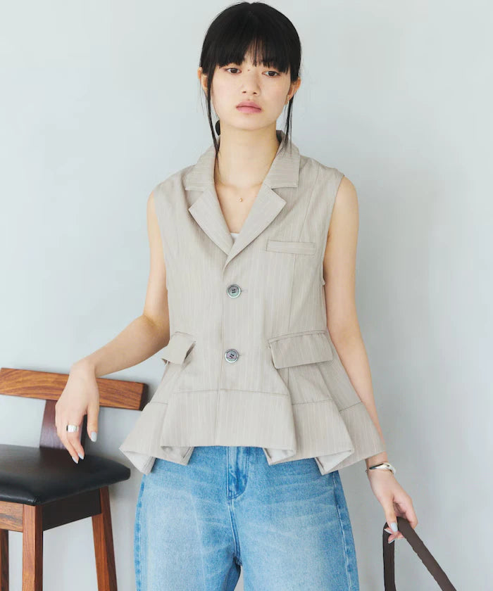 Pinstripe Flare Hem Short Vest