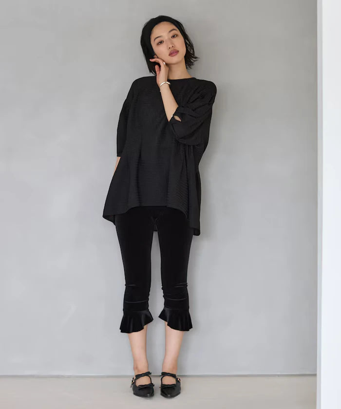 Sheer Check Balloon Sleeve Blouse