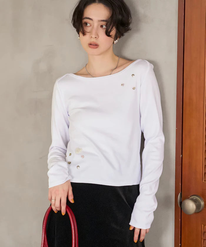 Many Button Cotton Modal Long Sleeve T-Shirt