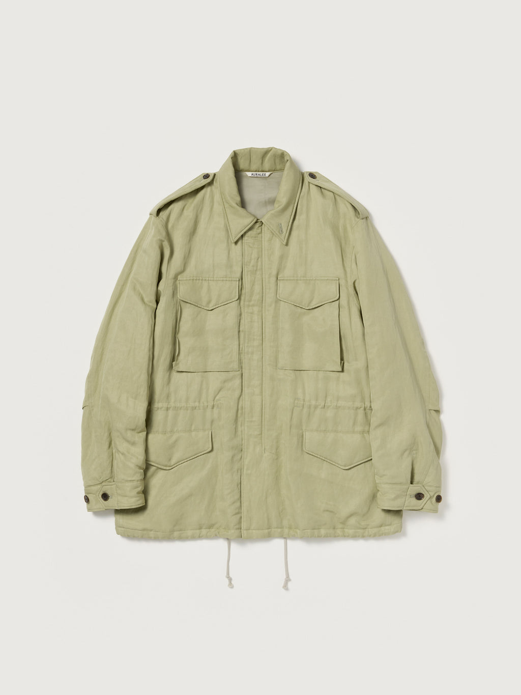 BRUSHED SILK LINEN SATIN PADDED MILITARY BLOUSON