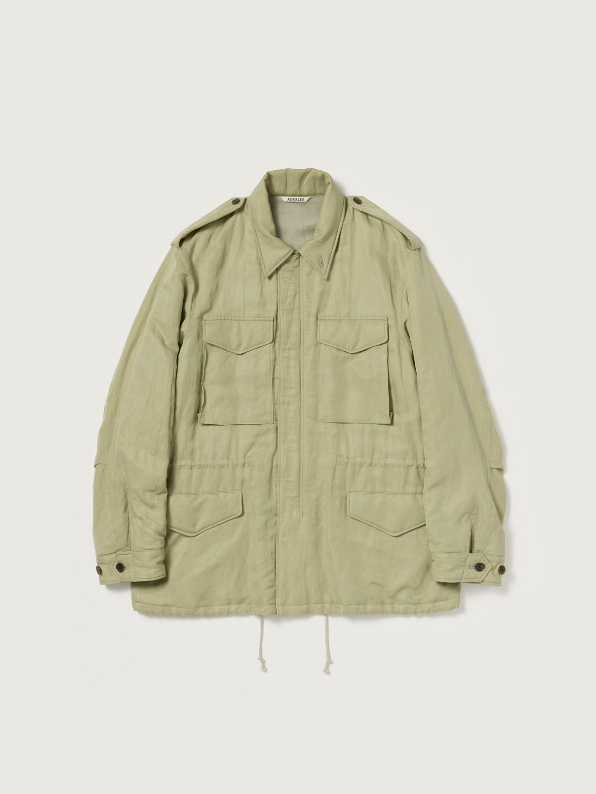 BRUSHED SILK LINEN SATIN PADDED MILITARY BLOUSON