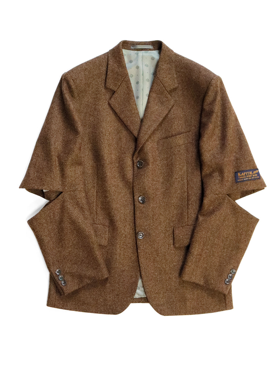 Herringbone Tweed Cutout Elbow JKT