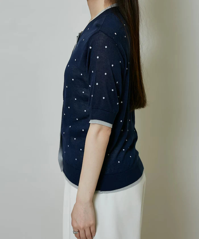 Dot Pattern Layered Short Sleeve Knit Cardigan Limited Release