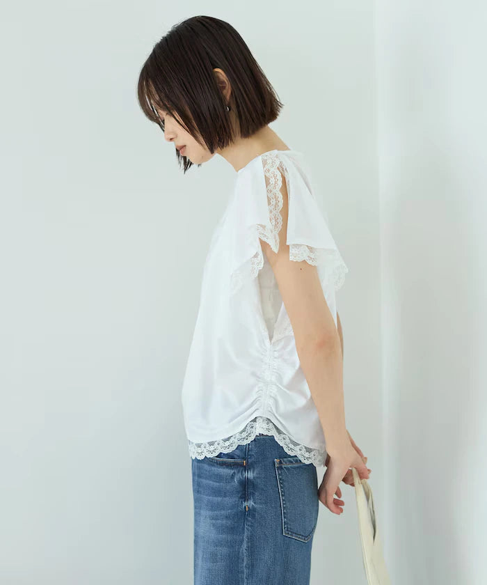 Handkerchief Sleeve Shirring Blouse