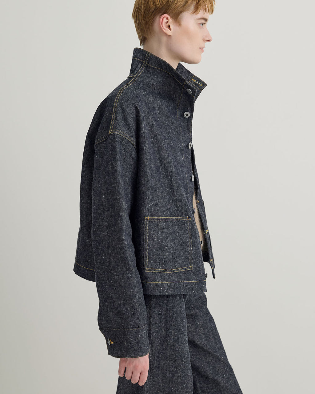 FUNNEL NECK DENIM COVERALL JACKET