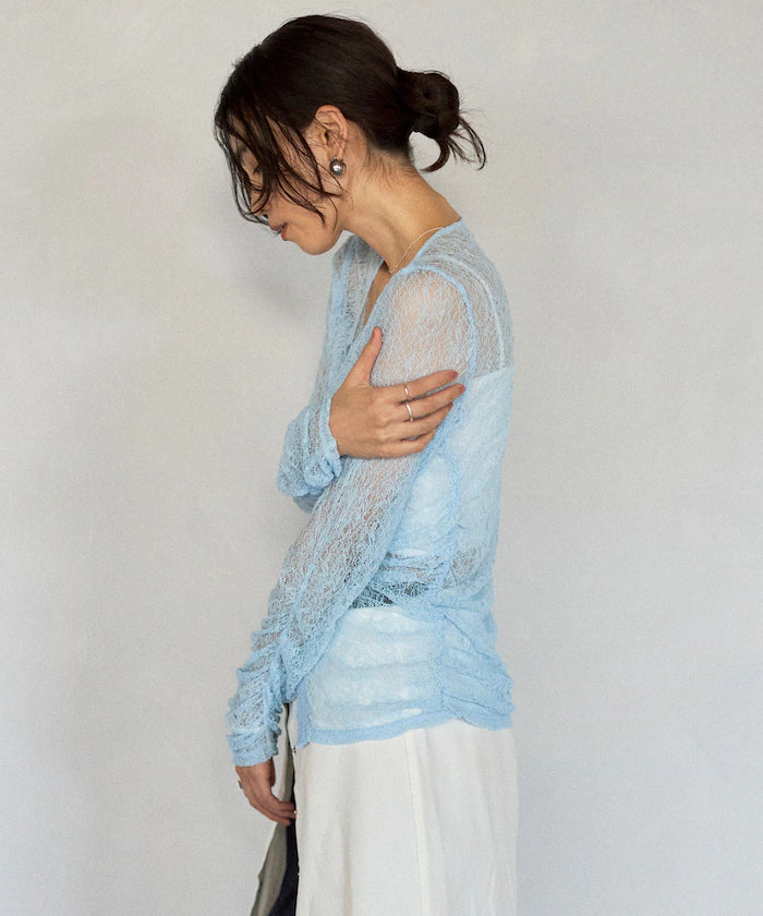Many Button Lace Shirring Cardigan