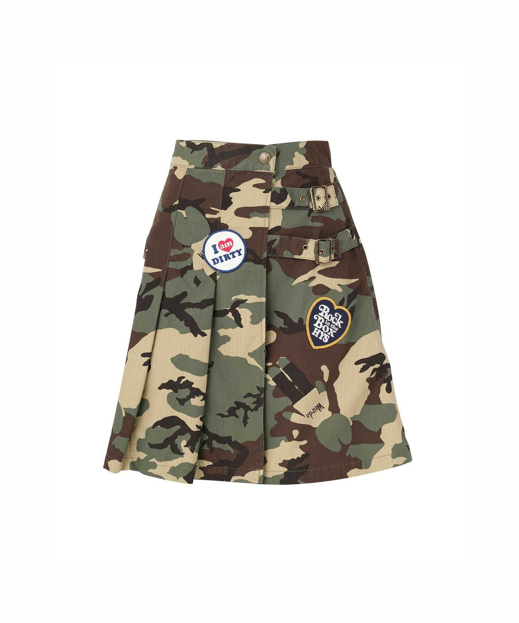 Military Pleated Wrap Skirt