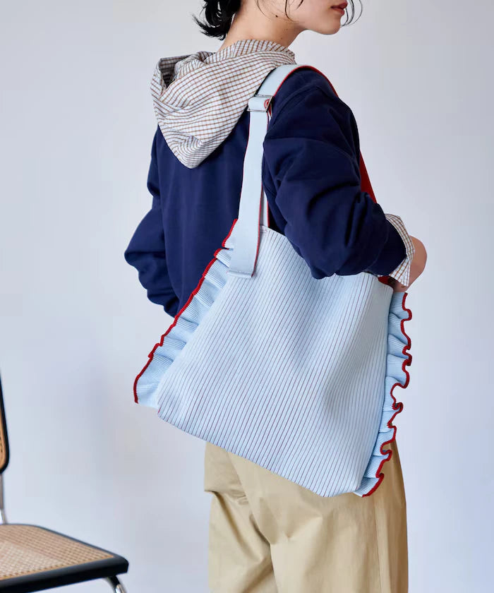 Color Block Knit Ruffle One Shoulder Bag