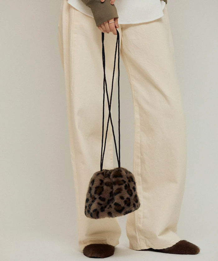Fake Fur Mini Drawstring Bag