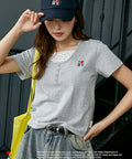 I LOVE NY Floral Pattern Layered Style Henley Neck T-Shirt Limited Edition