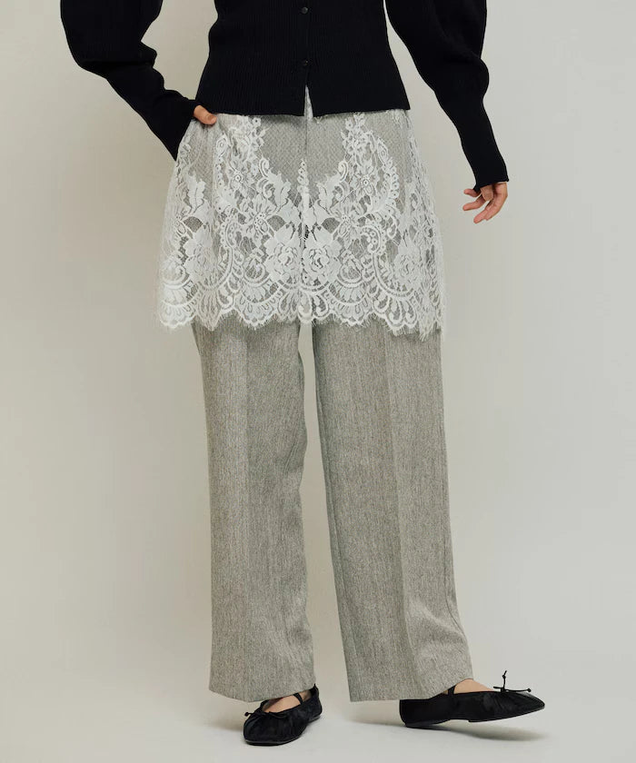 Lace Layered Slacks / Center Press Wide Slacks