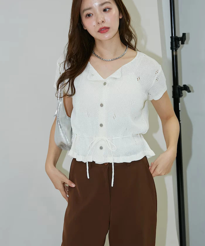 Linen Touch Eyelet Knit Cardigan Limited Edition