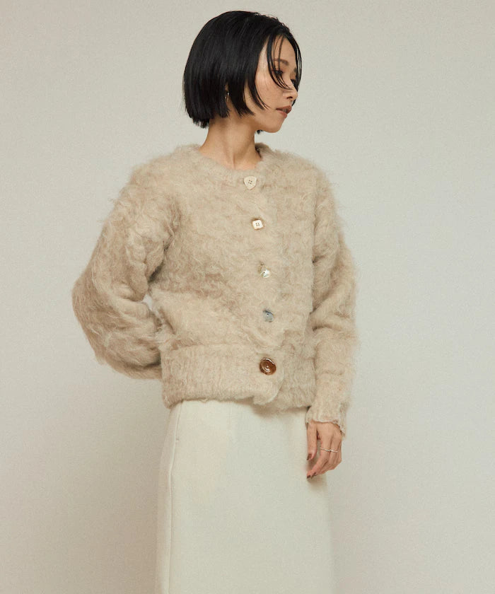 Variation Button Shaggy Knit Cardigan
