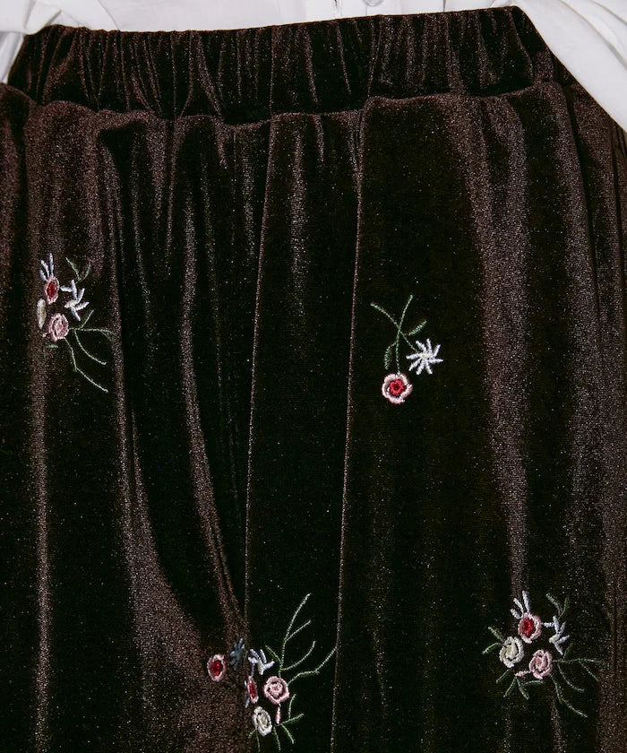 Flower Embroidery Velvet Easy Pants Limited Edition
