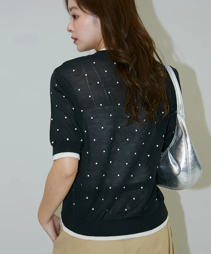 Dot Pattern Layered Short Sleeve Knit Cardigan Limited Release