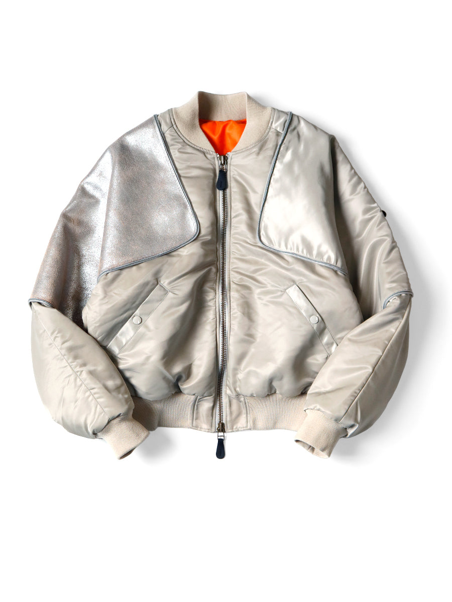 MA-1 Nylon x Crack Leather Sham Bomber JKT