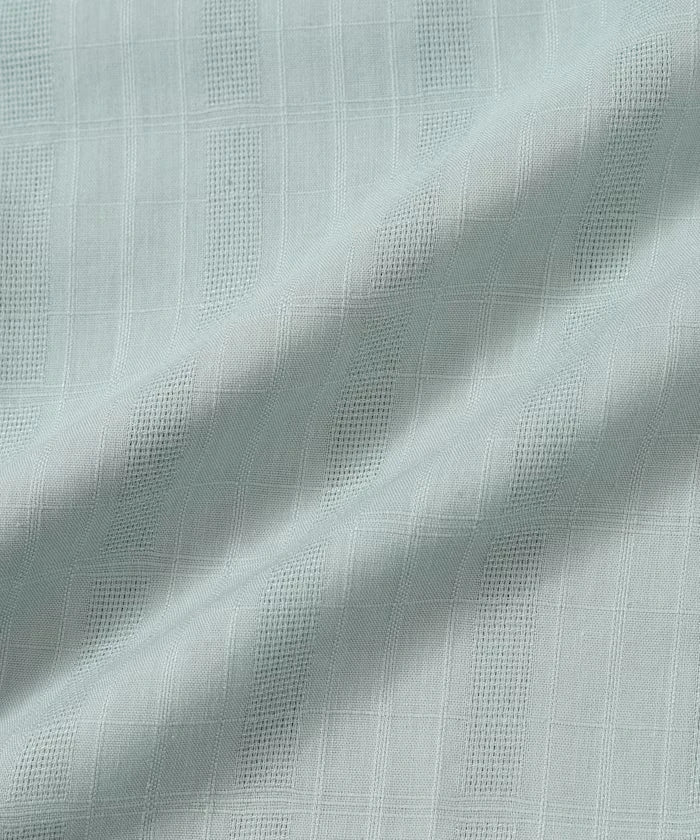 Jacquard Relaxed Fit Open Collar Short Sleeve Shirt Semi-Sheer Dobby Weave