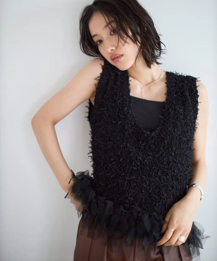 2WAY Fringe Hem Knit Vest