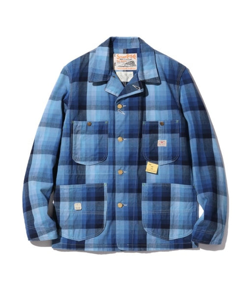 10oz. INDIGO GRADATION CHECK WORK COAT