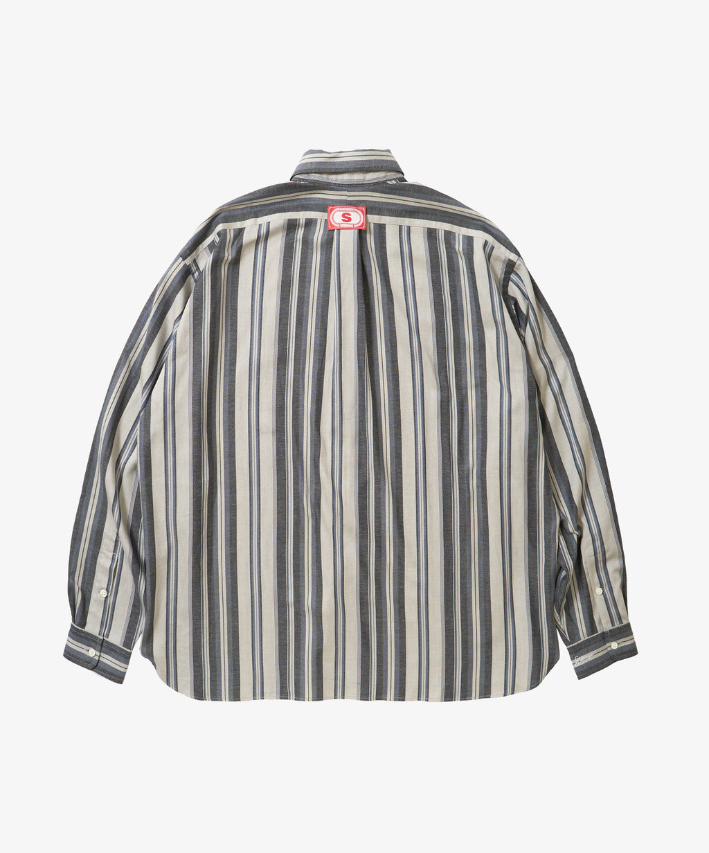 banshu ori wide shirt navy stripe