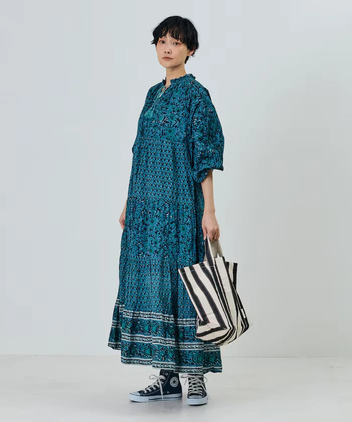 India Flower Print 4-Tiered Dress