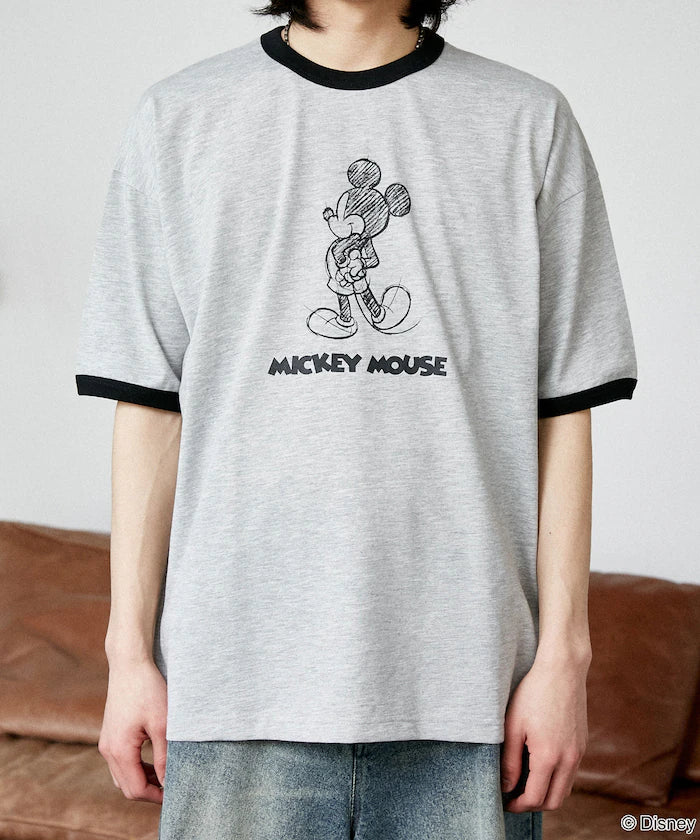 <Functional Material>Mickey Mouse/Sketch Ringer T-Shirt Limited Edition