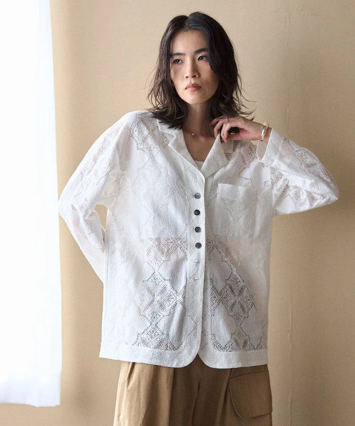 [February 12 12:00 Release] Panel Lace Shirt Jacket / Compatible with Setup
