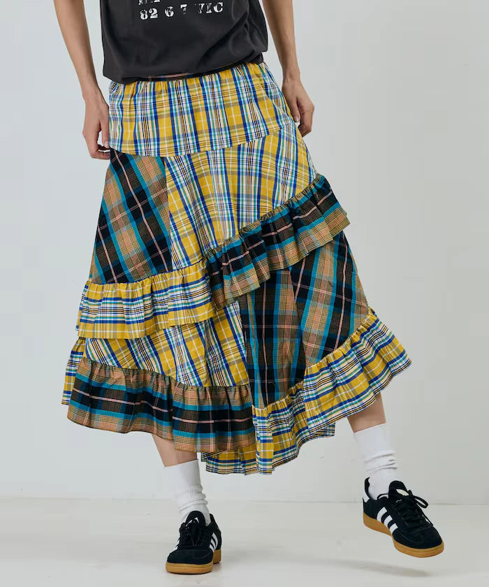 Check x Check Asymmetrical Frill Skirt