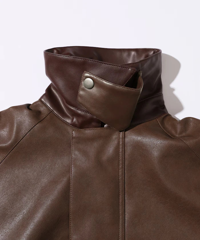 Oversized leatherette blouson / Mixed material switching