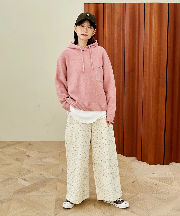 Knit hoodie with pockets