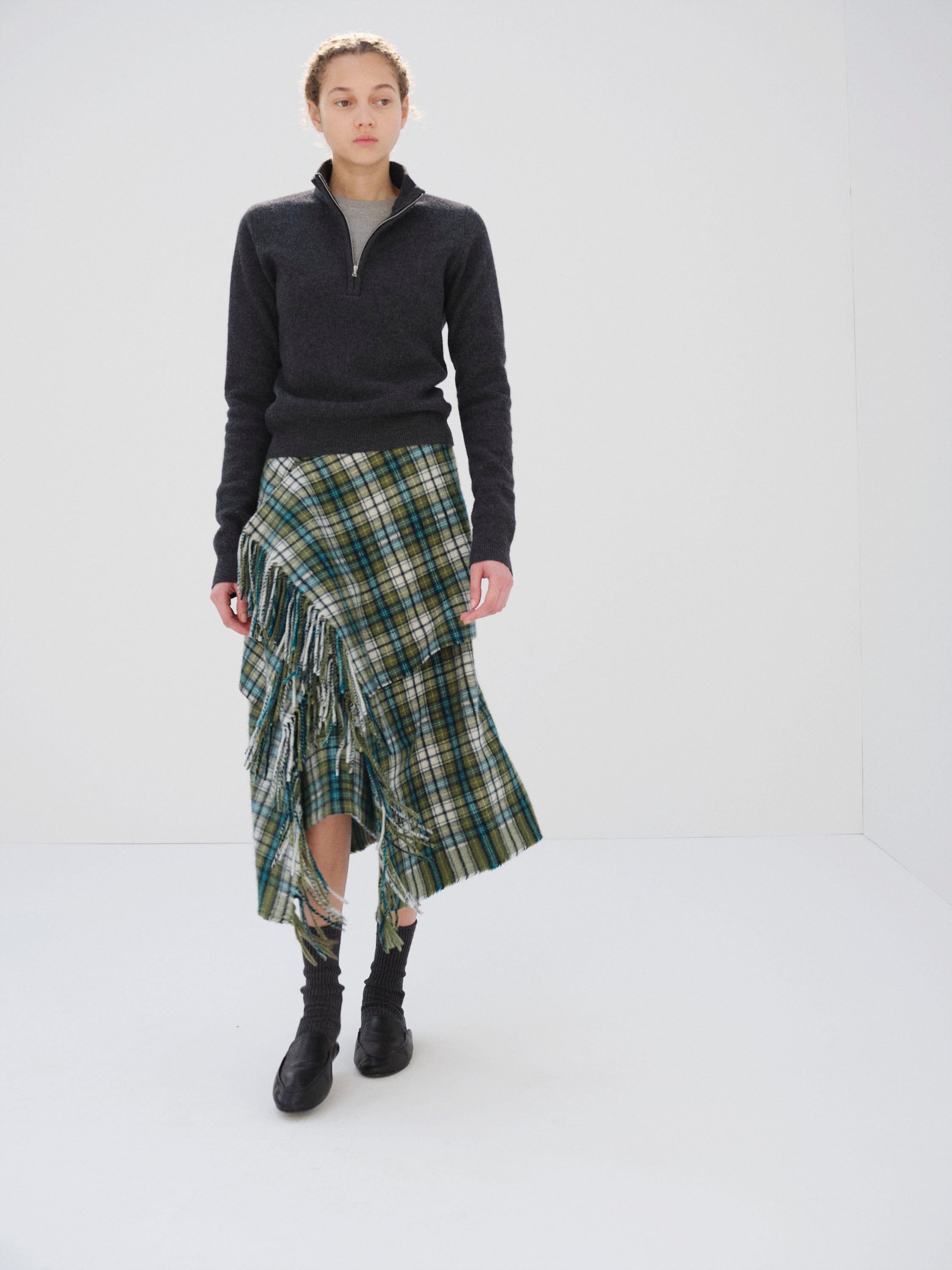 CASHMERE CHECK WRAP SKIRT