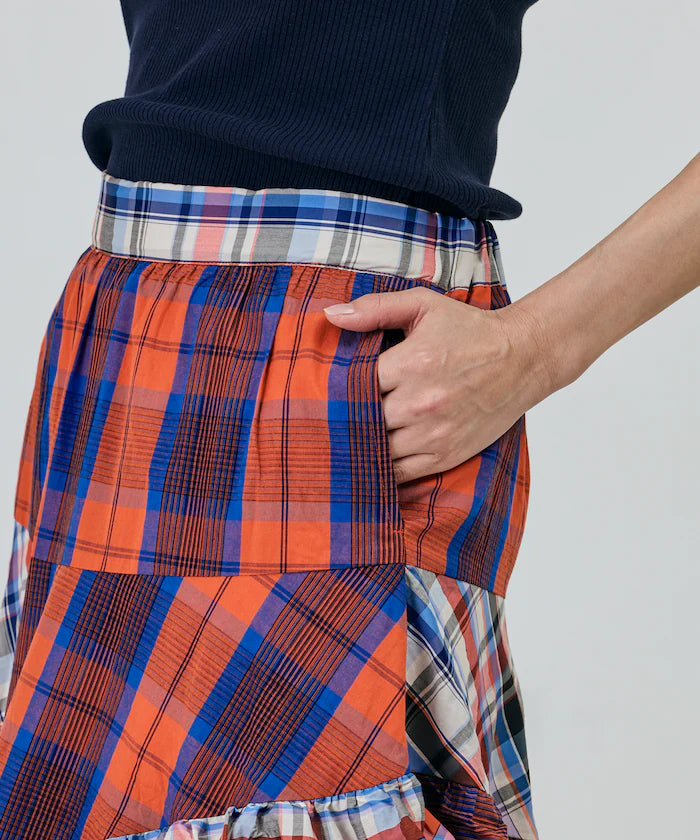 Check x Check Asymmetrical Frill Skirt