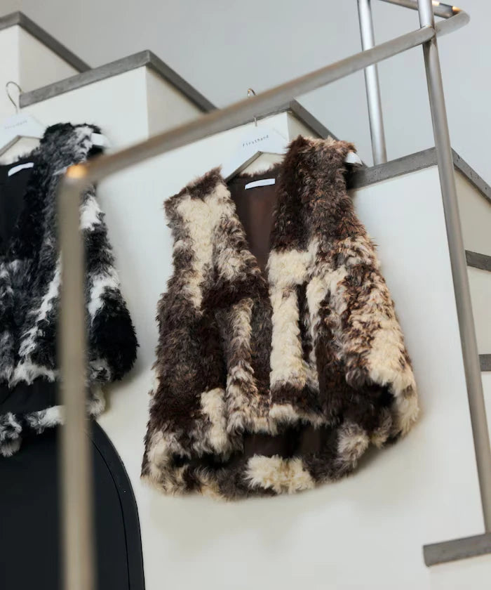 Peplum Silhouette Cow Print Fake Fur Vest
