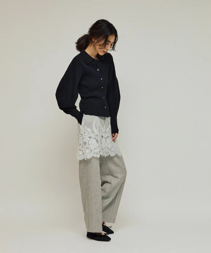 Lace Layered Slacks / Center Press Wide Slacks