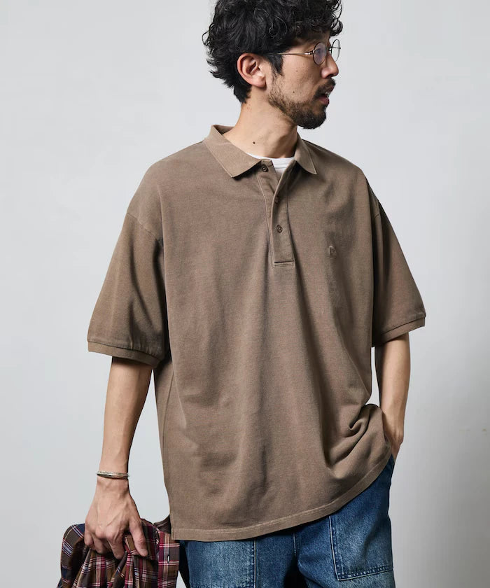 Big Silhouette Vintage Process One Point Embroidery Short Sleeve Polo Shirt