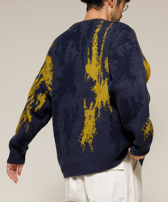 All-over Pattern Double Jacquard Knit Crew Neck Pullover / Relaxed Fit