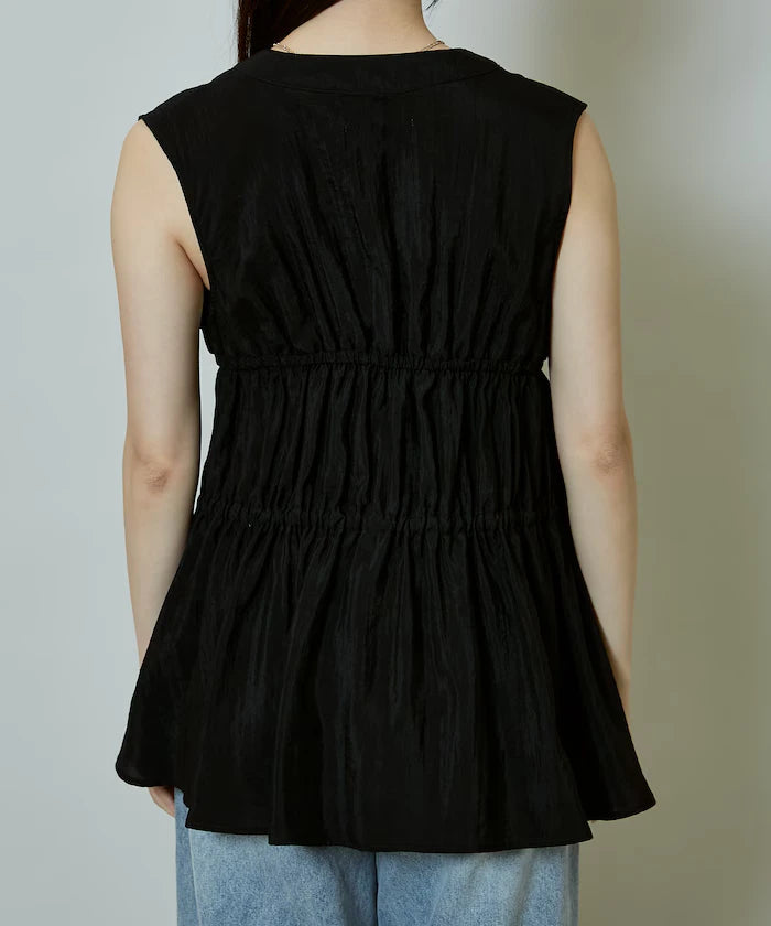 Sheer Broad Sleeveless Gathered Shift Blouse Limited Edition